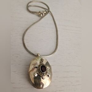 Silver necklace with locket pendant and Authentic Ruby stone